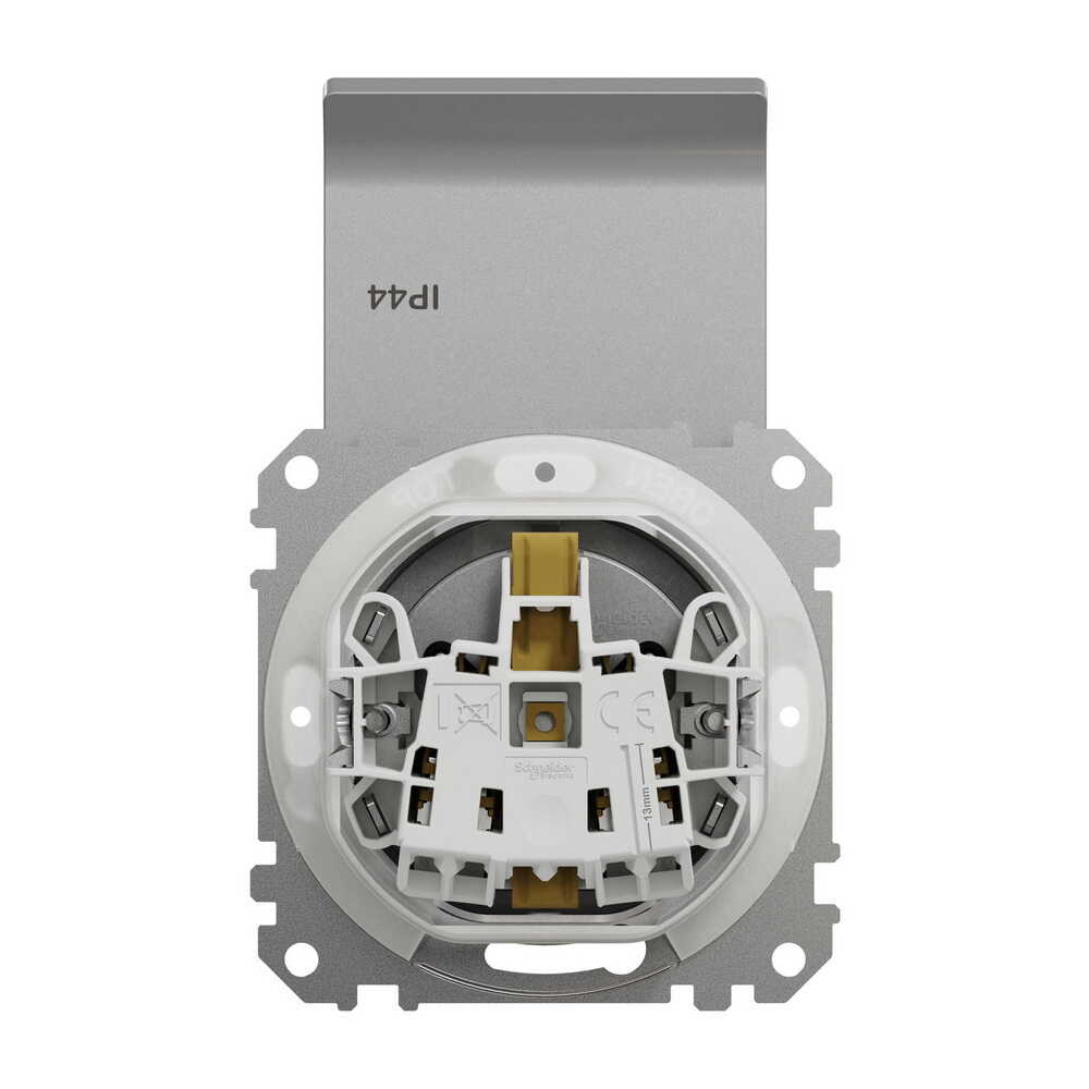 Розетка Schneider Sedna Design алюміній 1-на з заземленням з шторками та кришкою IP44 ( SDD213024 )